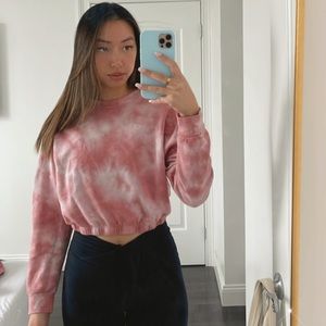 Garage Pink Tie Dye Cropped Sweater